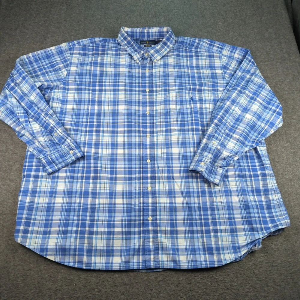 Polo Ralph Lauren Shirt Mens 4XB Blue Plaid Casual Preppy‎ Office XXXXL Big